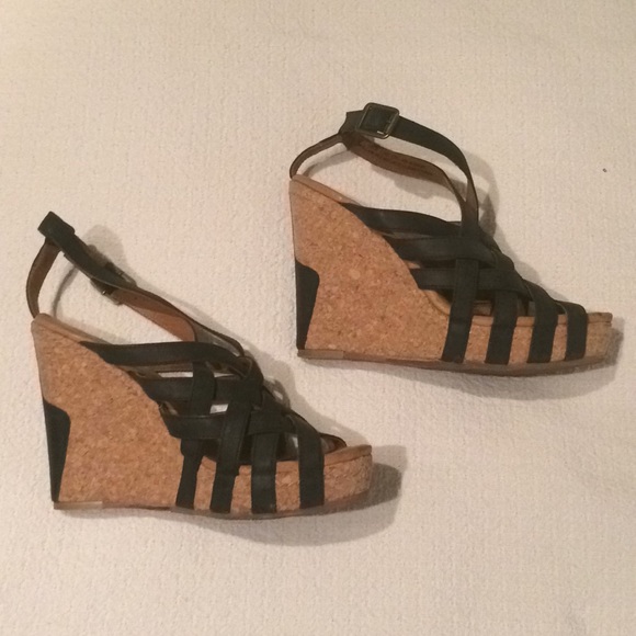 J Shoes Shoes - J Shoes Celie Black Leather Platform Wedge Sandals Size 8.5